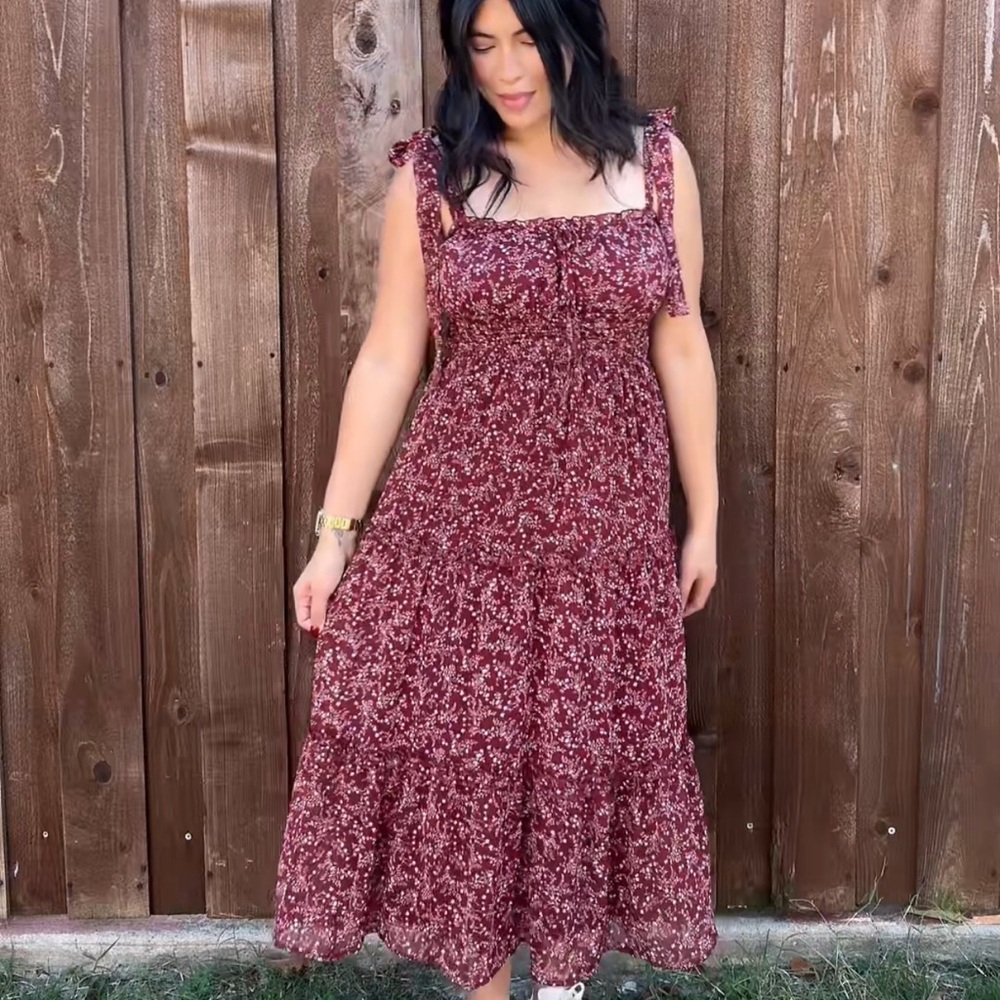 Trixxi Burgundy Floral Midi Dress - Picture 3 of 3